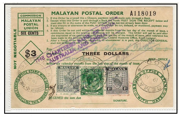 MALAYA - 1941 use of $3 