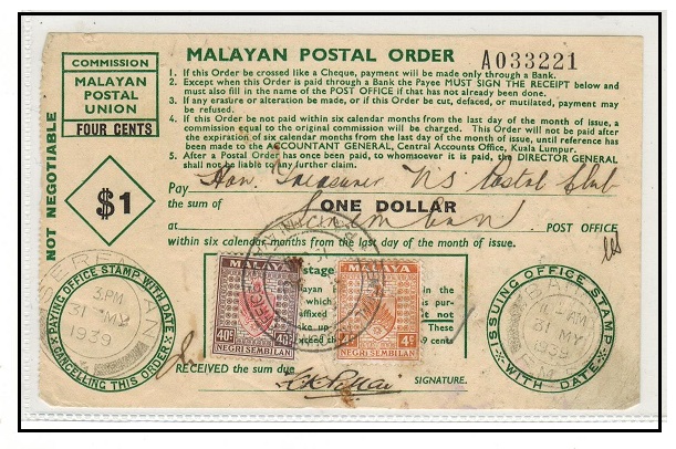 MALAYA (Negri Sembilan) - 1939 use of $1 