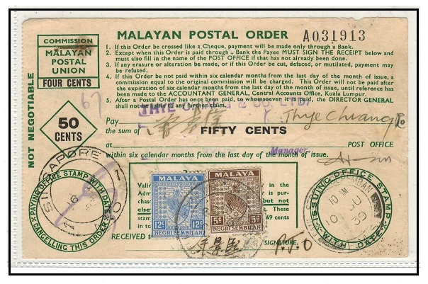 MALAYA (Negri Sembilan) - 1939 use of 50c 