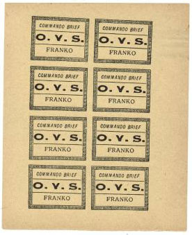 ORANGE FREE STATE - 1899 O.V.S. FRANK forged COMMANDO BRIEF label sheetlet.