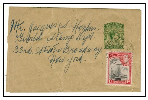 BERMUDA - 1937 1/2d green postal stationery wrapper uprated to USA used at HAMILTON.  H&G 8.