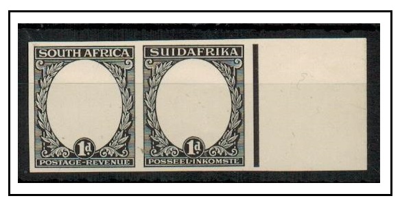 SOUTH AFRICA - 1926 1d (SG type 7) IMPERFORATE PLATE PROOF pair printed in black.