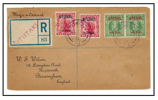 AITUTAKI - 1914 registered cover to UK used at AITUTAKI.
