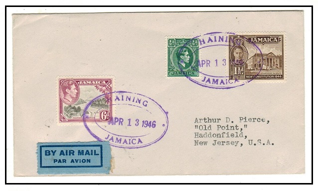 JAMAICA - 1946 8d rate cover to USA used at HAINING.