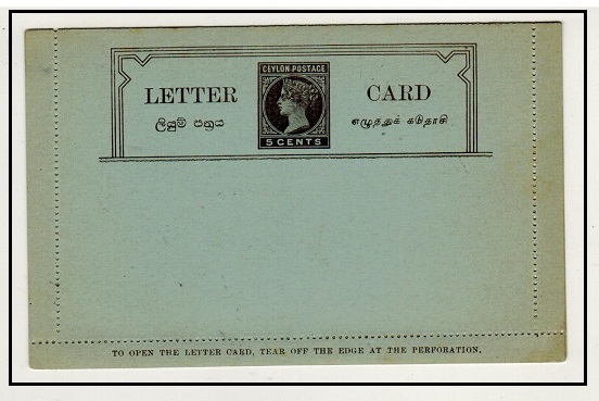 CEYLON - 1894 5c brownish black unused postal stationery letter card.  H&G 2.