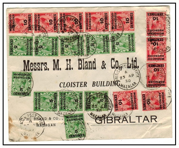 MOROCCO AGENCIES - 1930 1f50c rate cover to Gibraltar used at BPO/MAZAGAN.