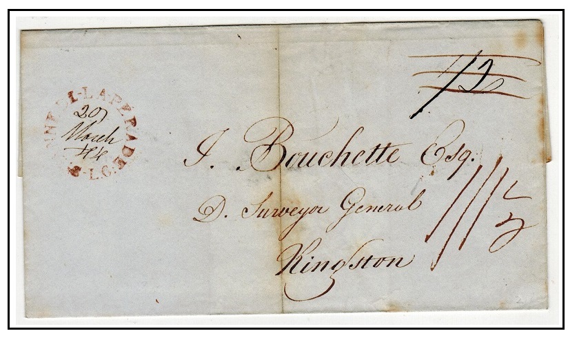 CANADA - 1844 stampless cover to Jamaica used at SAINTE ANNE DE LA PERADE L.C.