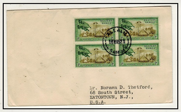 SAMOA - 1952 4d rate cover to USA used at FALEALILI.