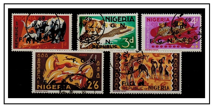NIGERIA - 1965 1d,3d,4d, 2/6d and 5/- examples used with 