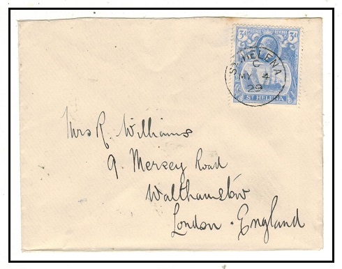 ST.HELENA - 1929 3d rate cover to UK.