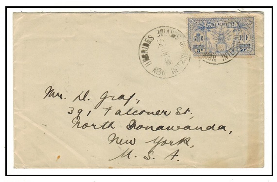 NEW HEBRIDES - 1935 5d (50c) rate cover to USA used by NEW HEBRIDES/INTER ISLAND SERVICE.