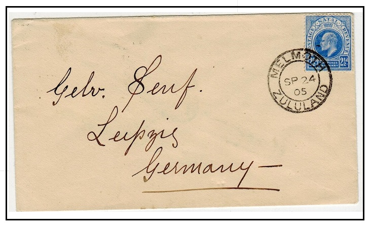 ZULULAND - 1905 2 1/2d rate Natal adhesive on cover to Germany used at MELMOUTH/ZULULAND.