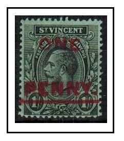 ST.VINCENT - 1915 1d on 1/- surcharge adhesive mint with DOUBLE PENNY AND BAR. SG 121c.