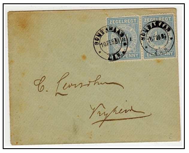 TRANSVAAL - 1901 1d blue postal fiscal pair on local cover used at GOMMAMAAN/ZAR.