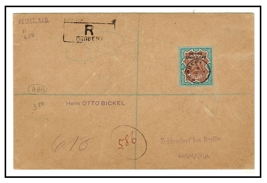 SOMALILAND - 1903 3r rate registered cover to Germany used at BERBERA.
