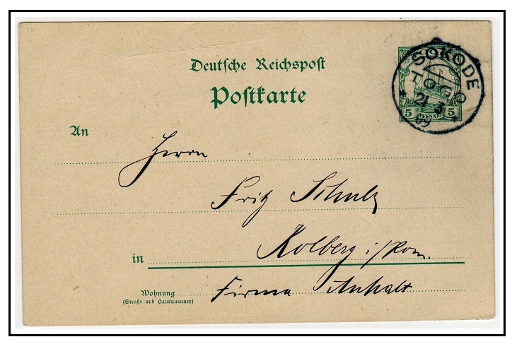 TOGO - 1900 5pfg green PSC to Germany used at SOKODE. H&G 10.