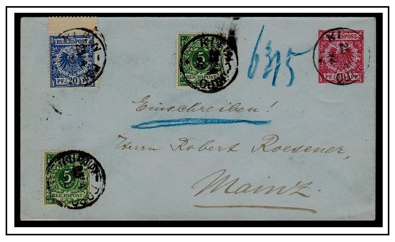 TOGO - 1890 10pfg rose on bluish PSE addressed to Germany used at KLIEN POPO.  H&G 12.