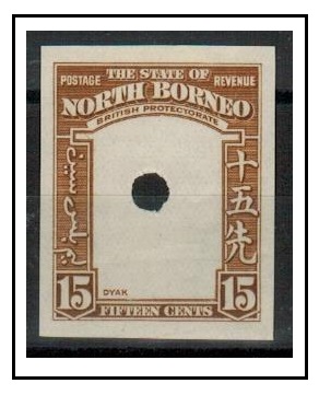 NORTH BORNEO - 1939 15c IMPERFORATE PROOF of the frame in brown.