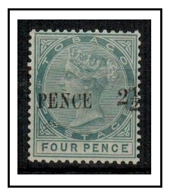 TOBAGO - 1891 2 1/2d on 4d grey fine mint with MISPLACED SURCHARGE variety.  SG 31.