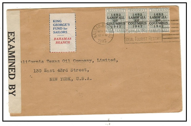 BAHAMAS - 1942 3d rate censored cover to USA with 