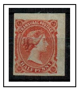 TRANSVAAL - 1878 1/2d (SG type 9) IMPERFORATE PLATE PROOF printed in vermilion on gummed paper.