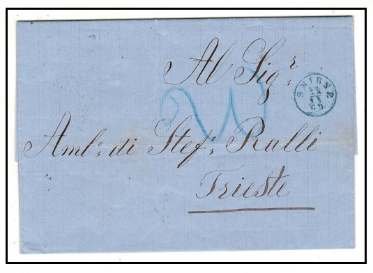 BRITISH LEVANT - 1869 stampless entire to Italy used at SMIRNE.