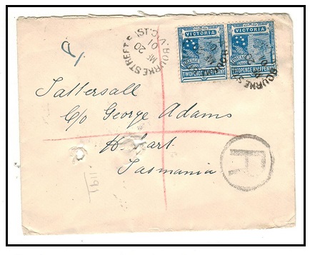 VICTORIA - 1901 5d rate registered cover to Tasmania used at BOURKE STREET/MELBOURNE.
