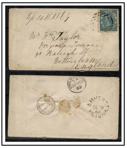 VICTORIA - 1869 6d rate cover to UK used at AMHERST.