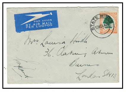 SOUTH AFRICA - 1936 6d rate cover to UK used at STATE MINES.