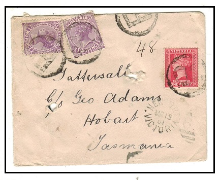 VICTORIA - 1901 5d rate registered cover to Tasmania used at NEWPORT.