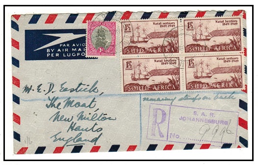 SOUTH AFRICA - 1949 registered cover to UK used on 