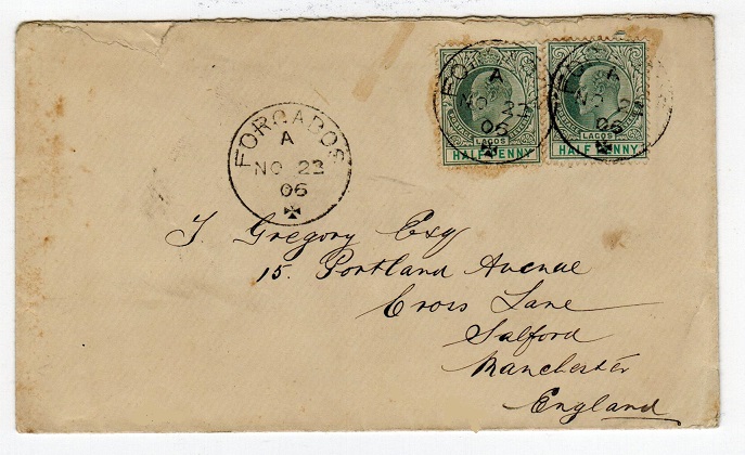 LAGOS - 1906 cover to UK from FORCADOS.