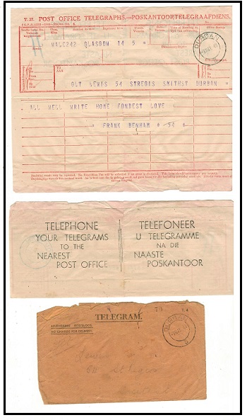 SOUTH AFRICA - 1943 use of TELEGRAM form complete with original envelope used at DURBAN.