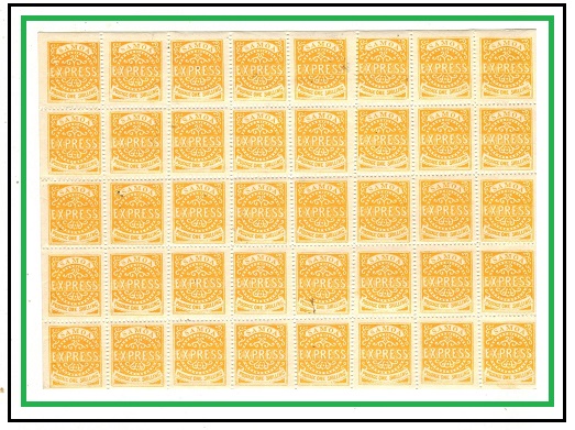 SAMOA - 1877 1/- dull yellow reprinted EXPRESS sheet of 40.