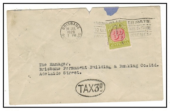 AUSTRALIA - 1928 stampless cover from Brisbane with 