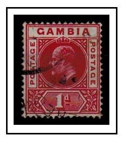 GAMBIA - 1904 1d carmine used with DENTED FRAME variety.  SG 58a.