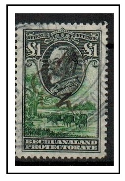BECHUANALAND - 1932 £1 grey-green and green REVENUE adhesive fiscally used.  