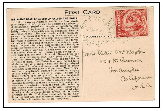 PAPUA - 1931 2d rate postcard use to USA used at PORT MORESBY.