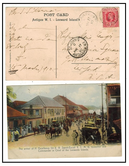ANTIGUA - 1910 use of postcard to USA used at ALL SAINTS/ANTIGUA.