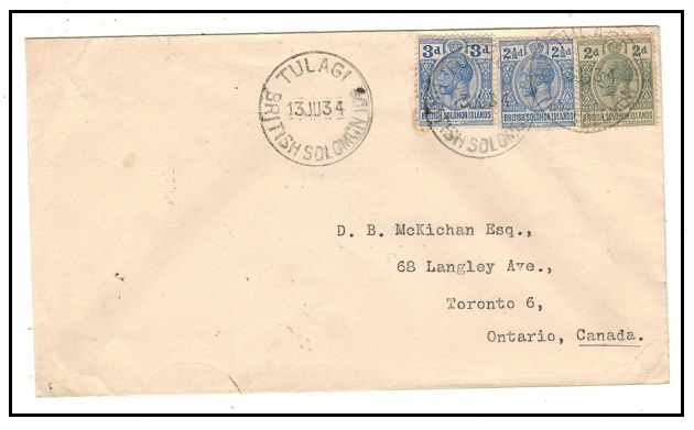 SOLOMON ISLANDS - 1934 7 1/2d rate cover to UK used at TULAGI.