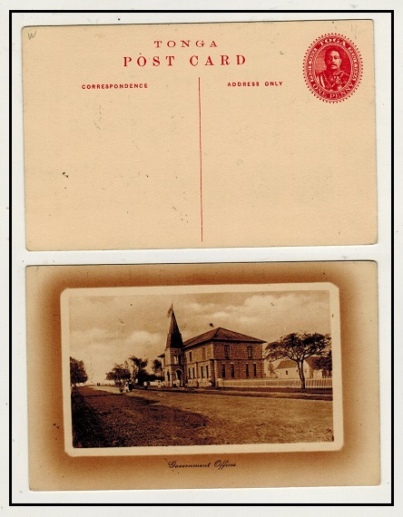 TONGA - 1911 1d red on cream illustrated postal stationery postcard in brown unused.  H&G 2b(9).