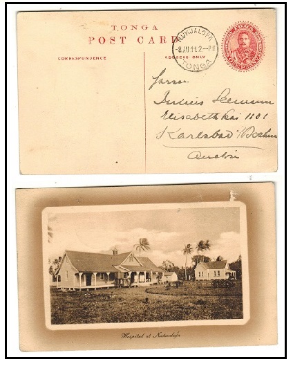 TONGA - 1911 1d red illustrated PSC to Austria used at NUKUALOFA. H&G 2b(4).