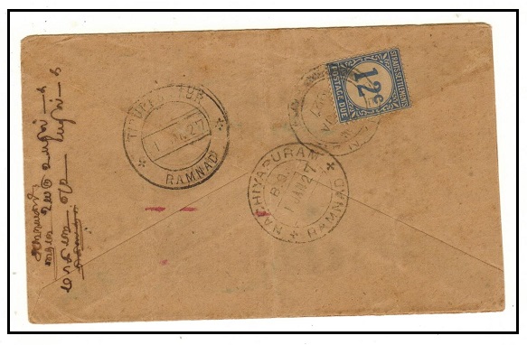 MALAYA (Penang) - 1927 inward underpaid cover with Straits 12c 