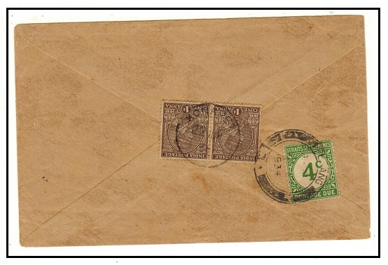 MALAYA (Penang) - 1934 inward underpaid cover with Straits 4c 