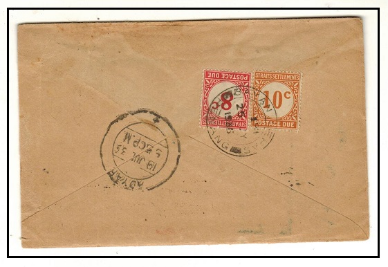 MALAYA (Penang) - 1936 inward underpaid cover with 8c and 10c 