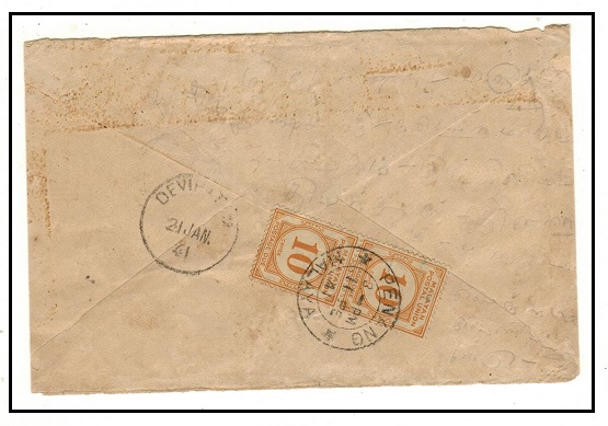MALAYA - 1940 inward underpaid cover with Straits 10c pair added tied PENANG.