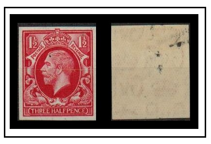 GREAT BRITAIN - 1934 1 1/2d photograveur IMPERFORATE ESSAY in bright red on watermarked paper.