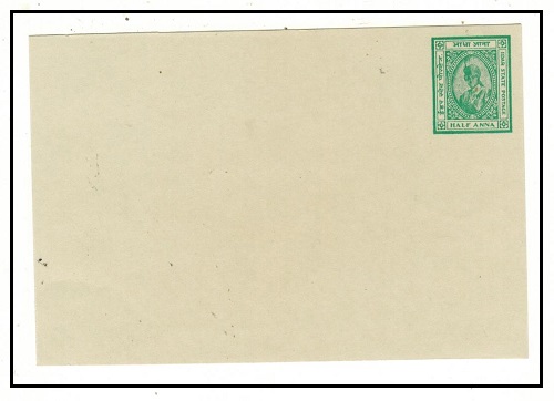 INDIA - 1944 1/2a green on greenish postal stationery postcard unused.