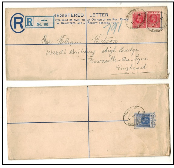 NIGERIA - 1914 2d ultramarine RPSE (size H2) uprated to UK used at LAGOS.  H&G 1b.