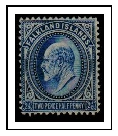 FALKLAND ISLANDS - 1912 2 1/2d deep blue fine mint.  SG 46b.